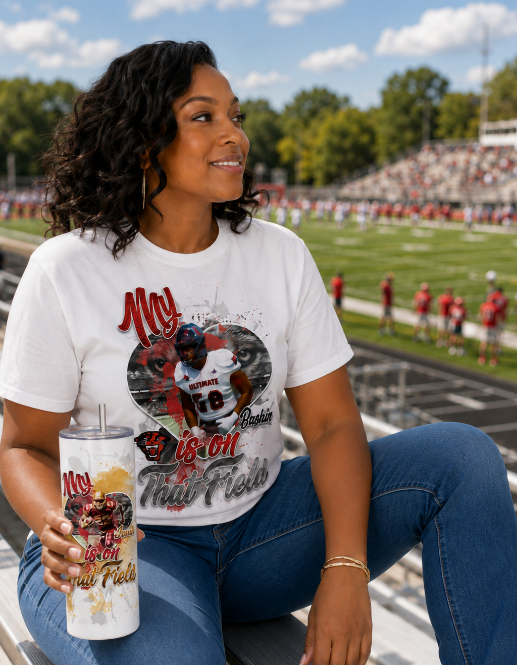 🎉Personalized My Heart Is On That Field Graphic Football Tumbler🎉
