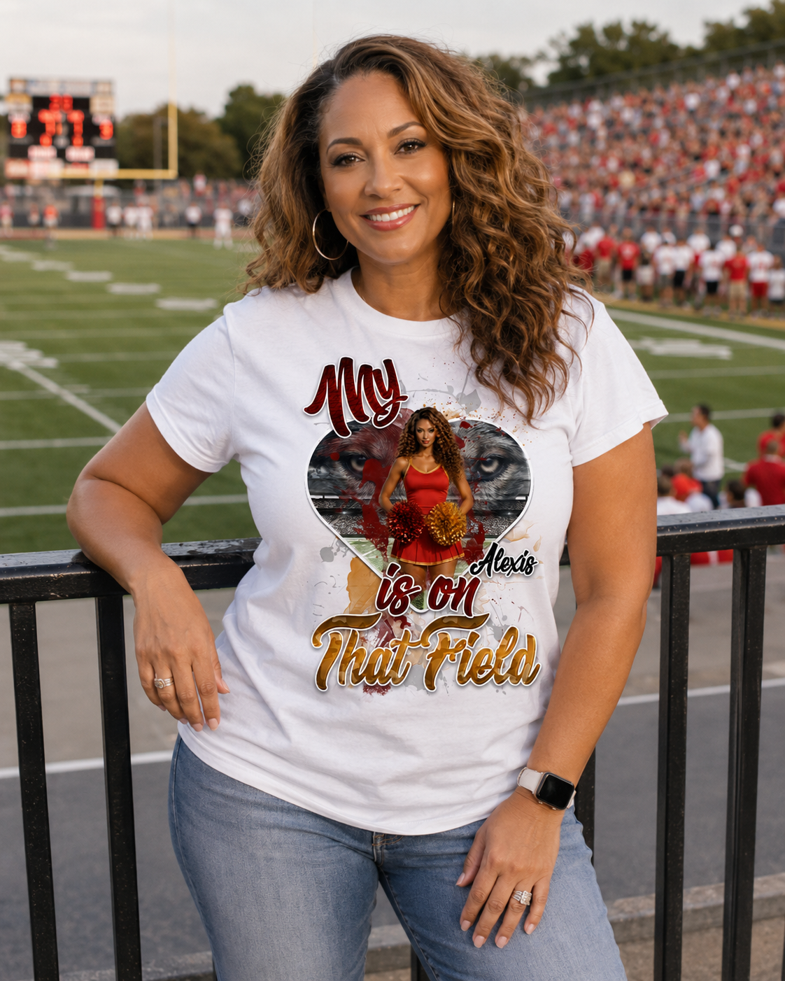 Personalized "My Heart Is On That Field" Cheerleader Graphic T-Shirt - For You and Your Family🎉 #2