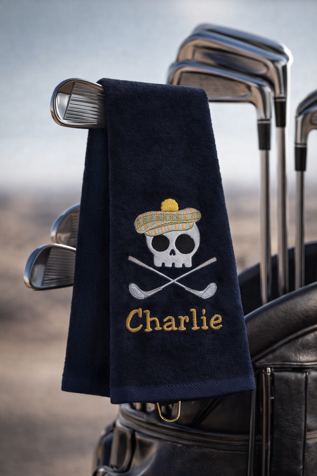 Black Skull Personalized Embroidered Golf Towel Main image