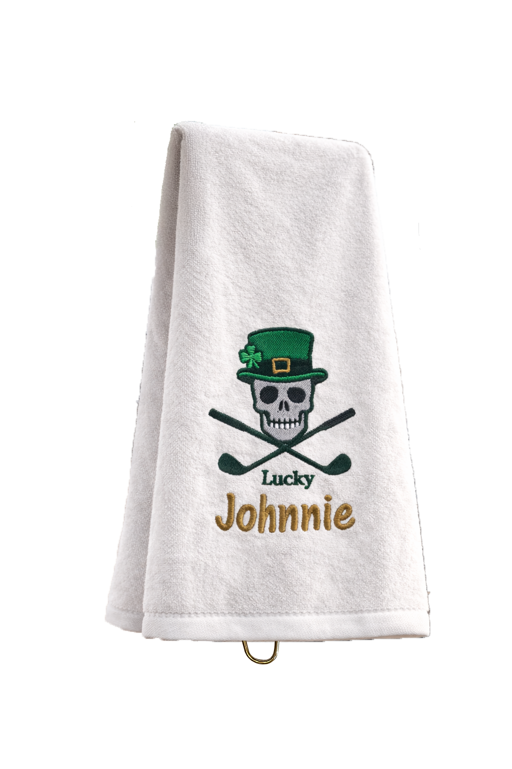 Personalized “Lucky Skull” Golf Towel – Custom Name Embroidered, Premium Cotton Tri-Fold