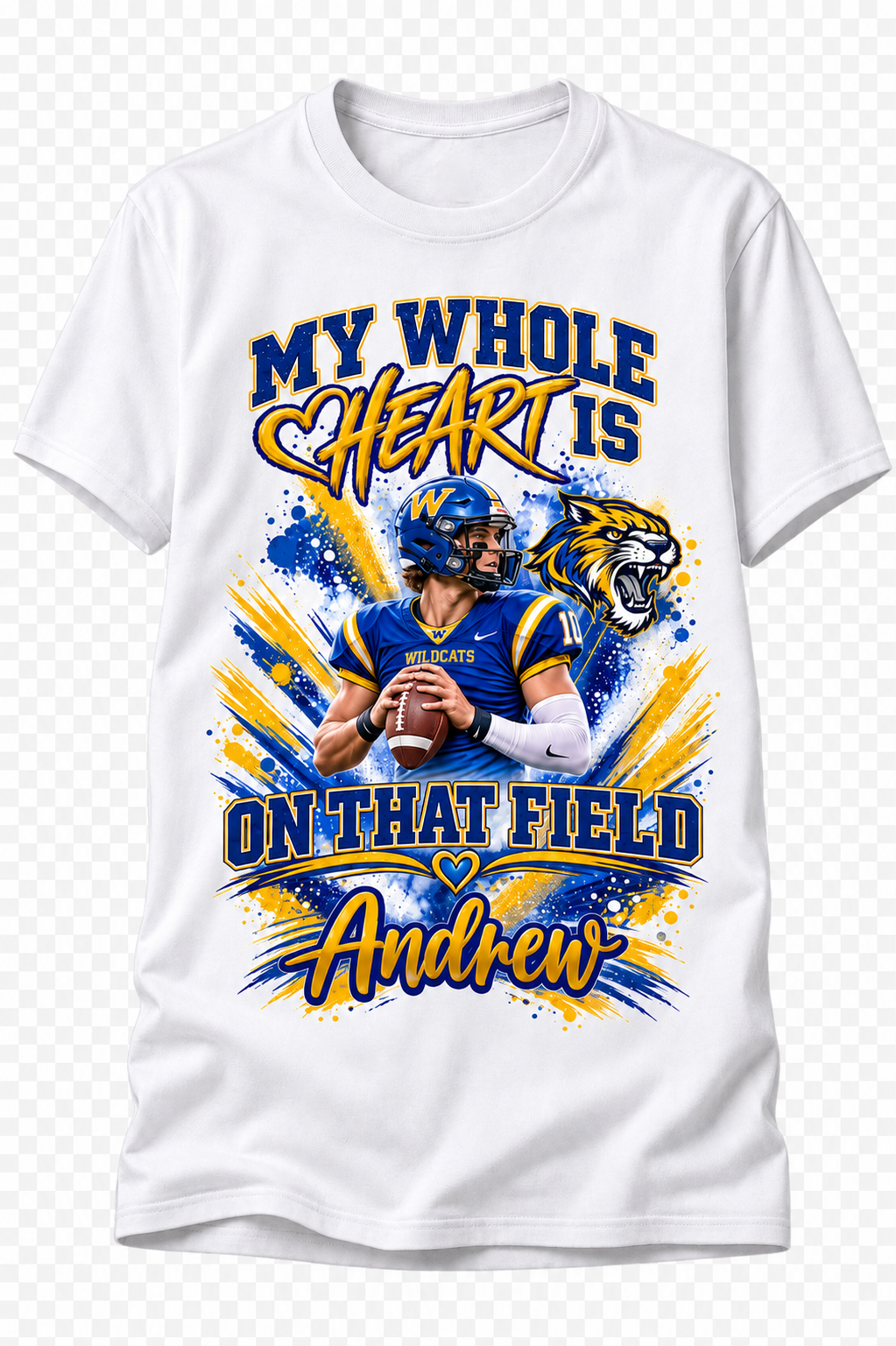 Personalized My Whole Heart Is On That Field Football Mom Shirt | Custom Player Photo, Name & Jersey Number Tee