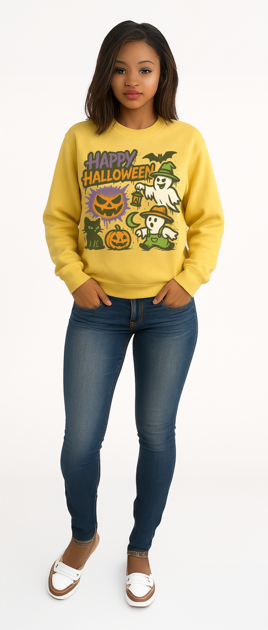 Happy Halloween Comfort Colors Sweatshirt – Garment-Dyed Vintage Style, Relaxed Fit Unisex Crewneck