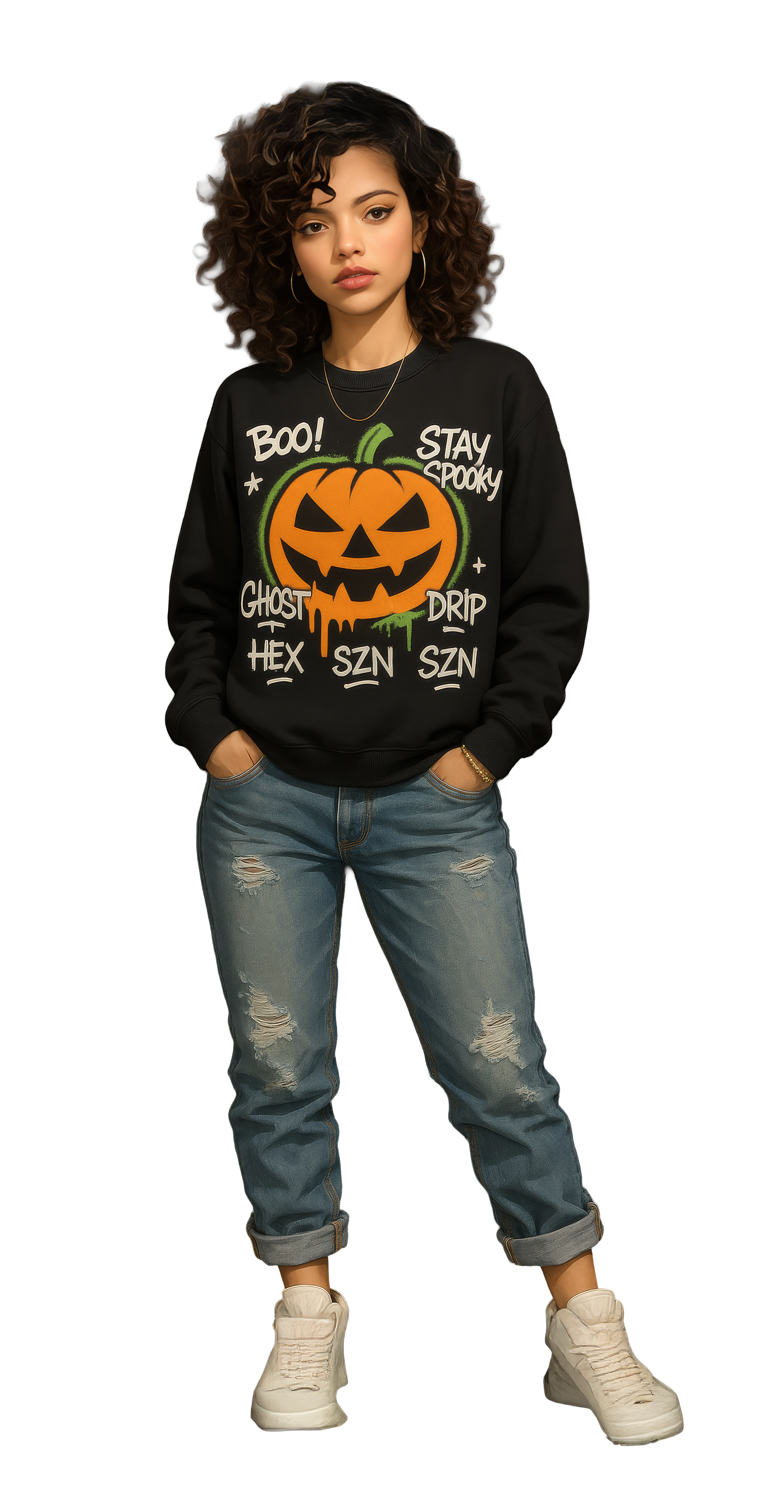 Black Grafitti Pumpkin Halloween Graphic Sweatshirt 🎉 Main image