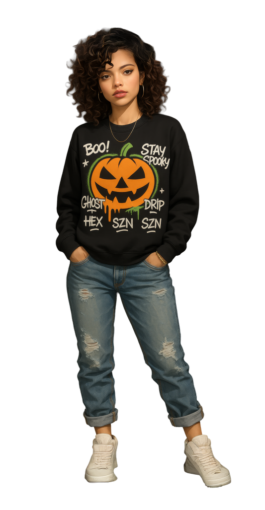 Black Grafitti Pumpkin Halloween Graphic Sweatshirt 🎉