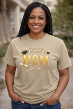 Senior Mom 2026 Graduation Comfort Colors® Graphic T-Shirt – Khaki Pearl & Gold Design