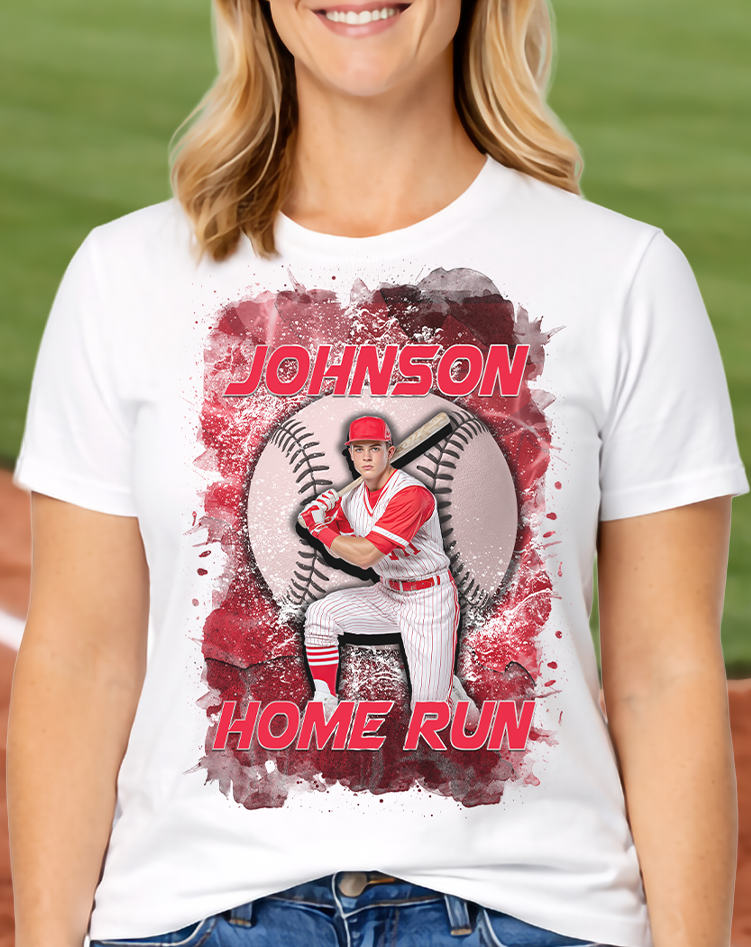 Personalized Water Splash Baseball T-Shirt – Custom Player Photo, Name & Number Main image