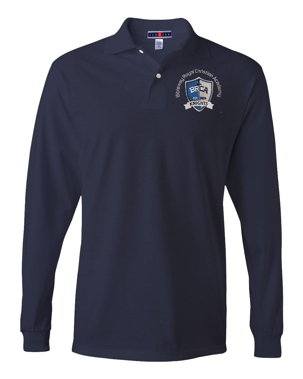 Jerzees Long Sleeve Unisex 437 Spotshield Polo with Embroidered BRCA School Logo - Student