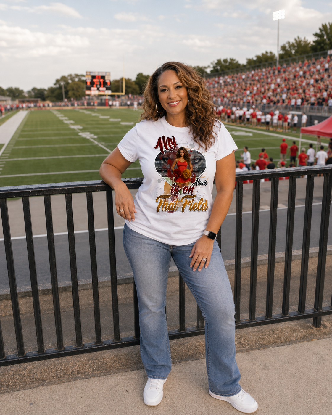 Personalized "My Heart Is On That Field" Cheerleader Graphic T-Shirt - For You and Your Family🎉 #2
