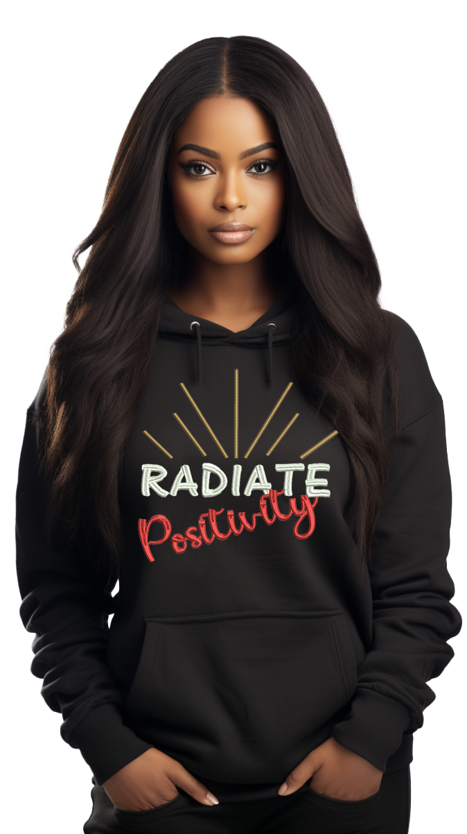 🎉"Black "Radiate Positivity" Embroidered Hoodie🎉 Main image