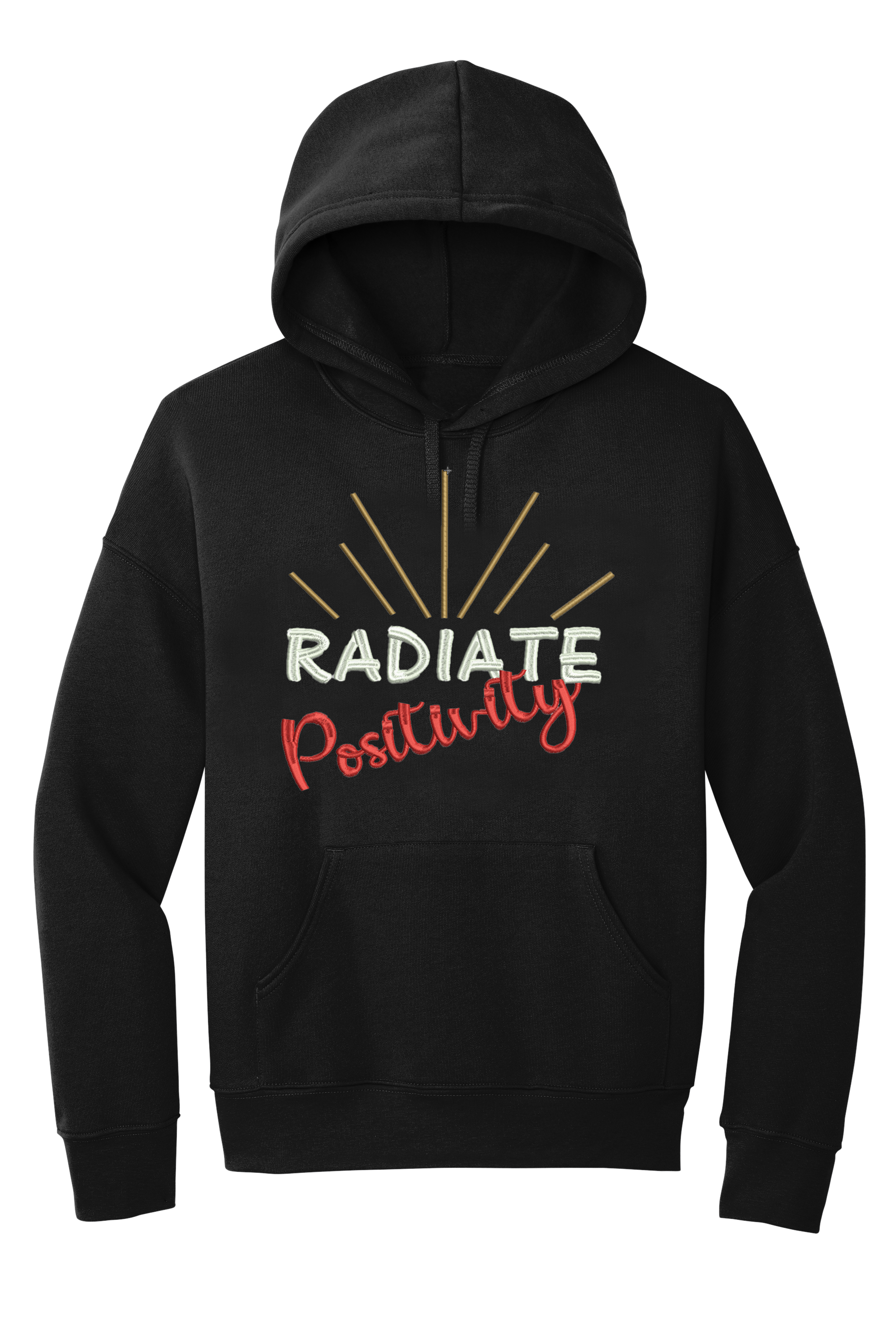 🎉"Black "Radiate Positivity" Embroidered Hoodie🎉