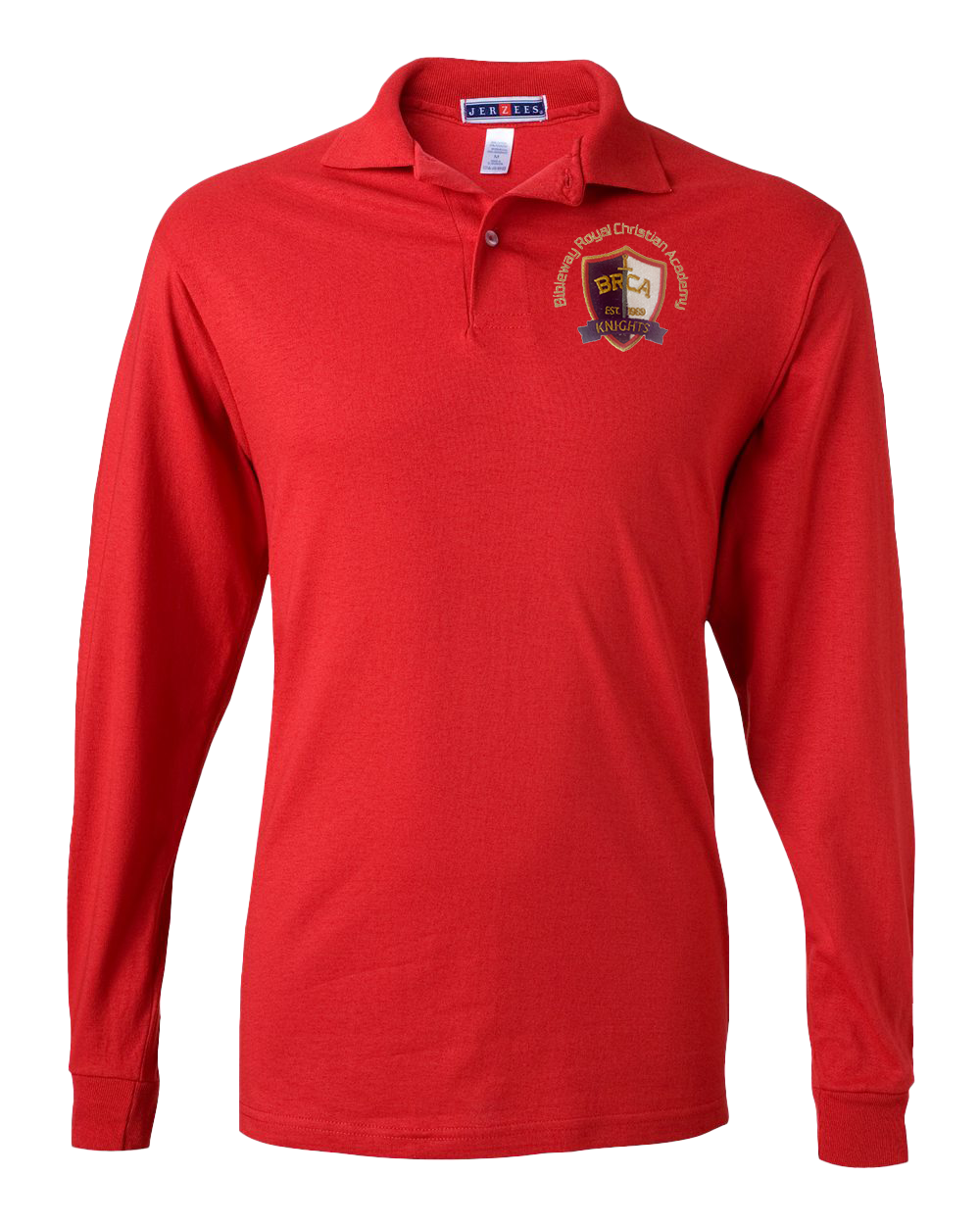 Jerzees Long Sleeve Unisex 437 Spotshield Polo with Embroidered BRCA School Logo - Student