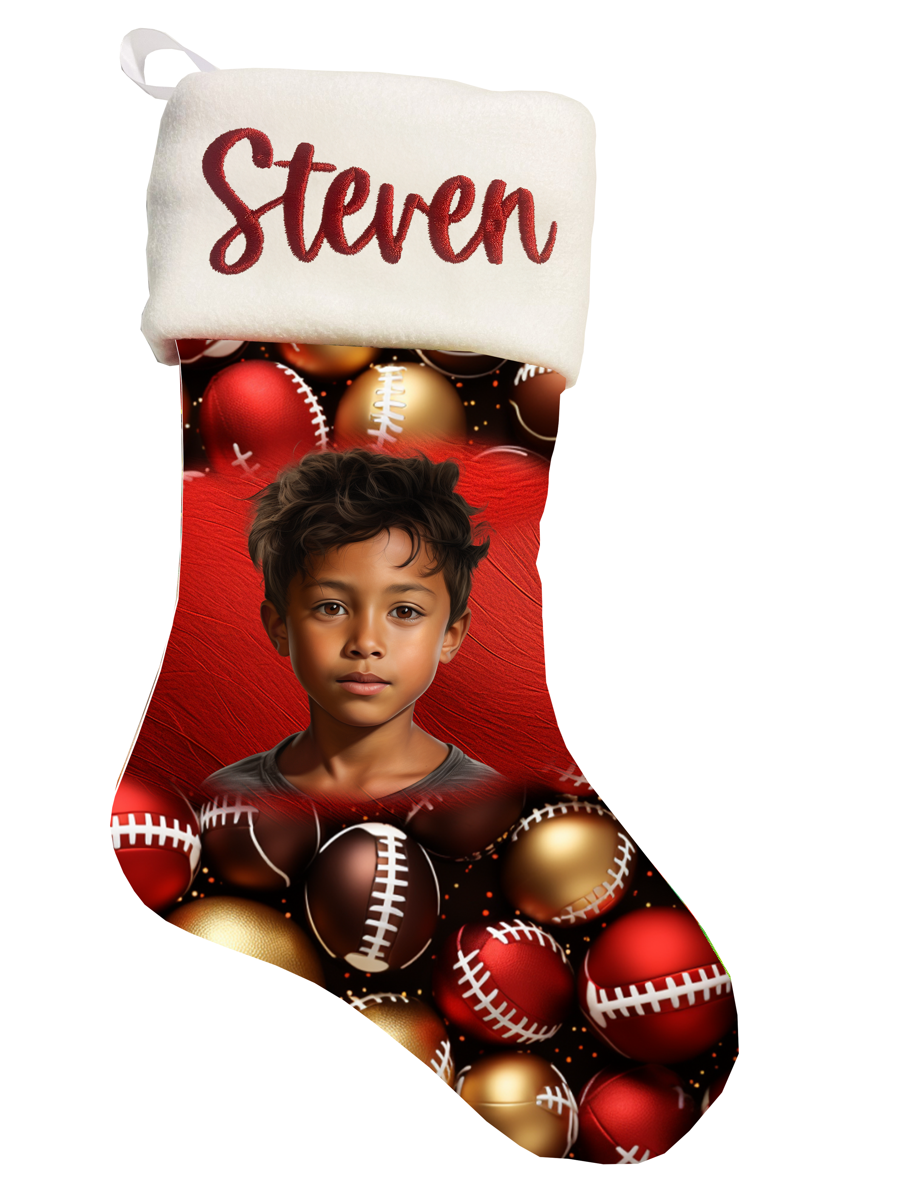 🎉Red Handmade Personalized Football Theme Christmas Stocking - Score Big🎉 Main image