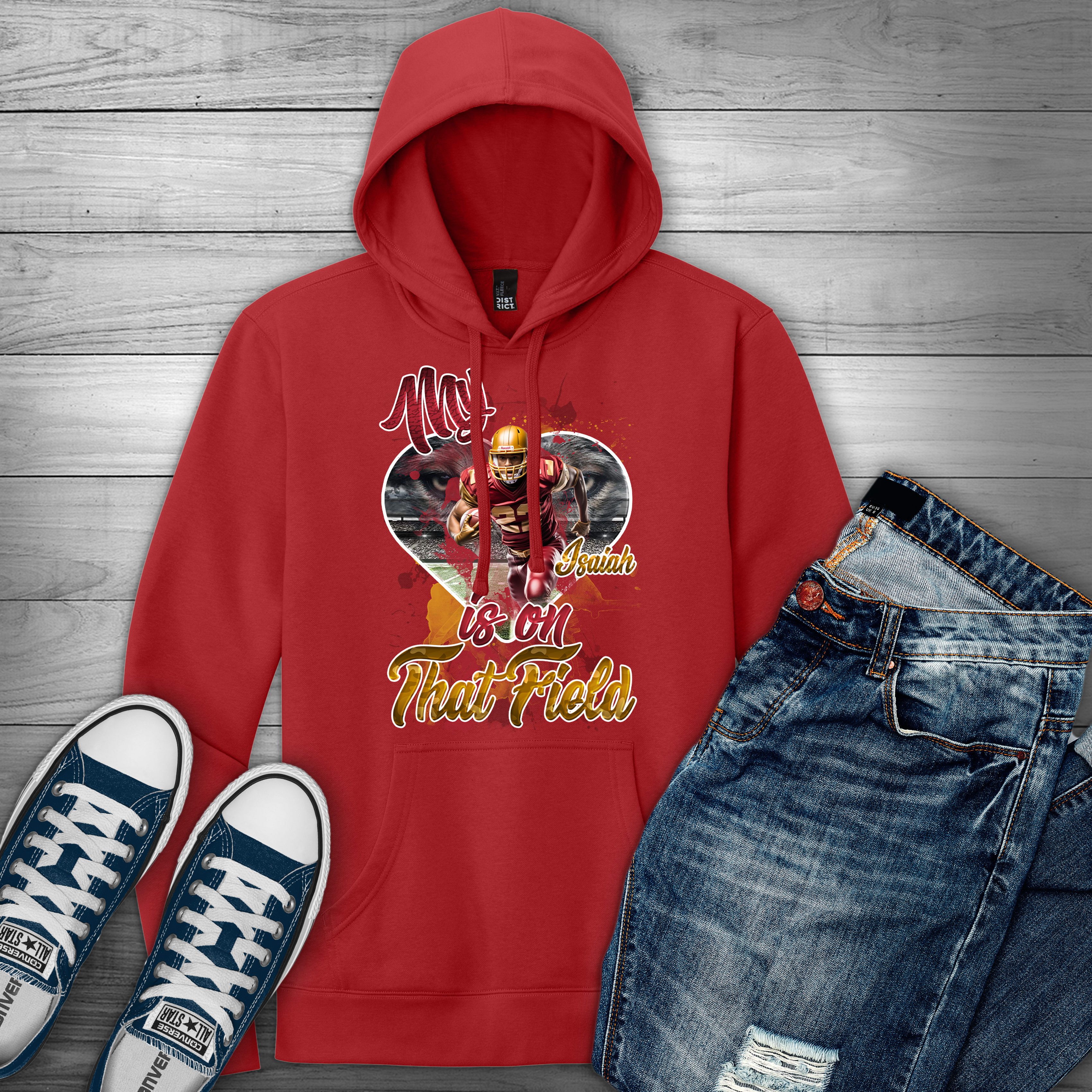 🎉Red Personalized "My Heart Is On That Field" Graphic Football Hoodie🎉