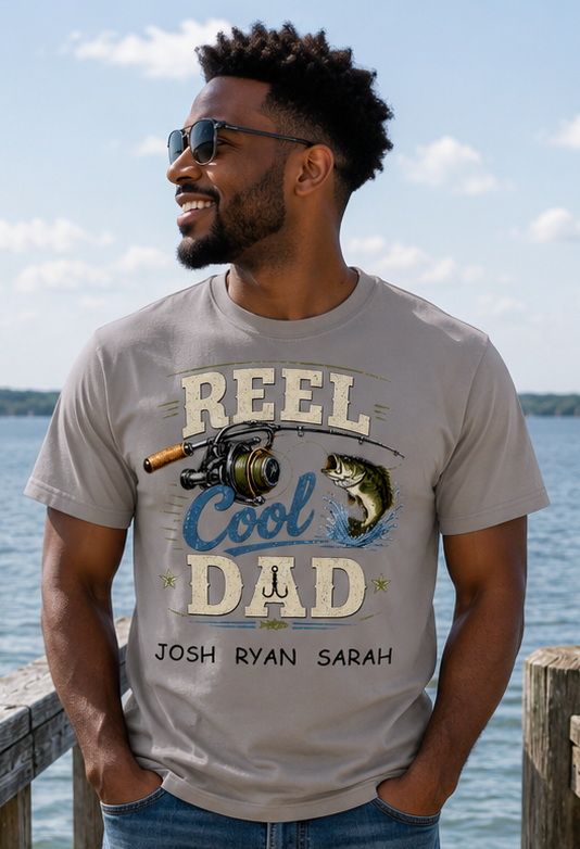 Personalized Reel Cool Dad Shirt – Comfort Colors® Fishing Dad Tee with Kids Names – Custom Father’s Day Gift for Dad Main image