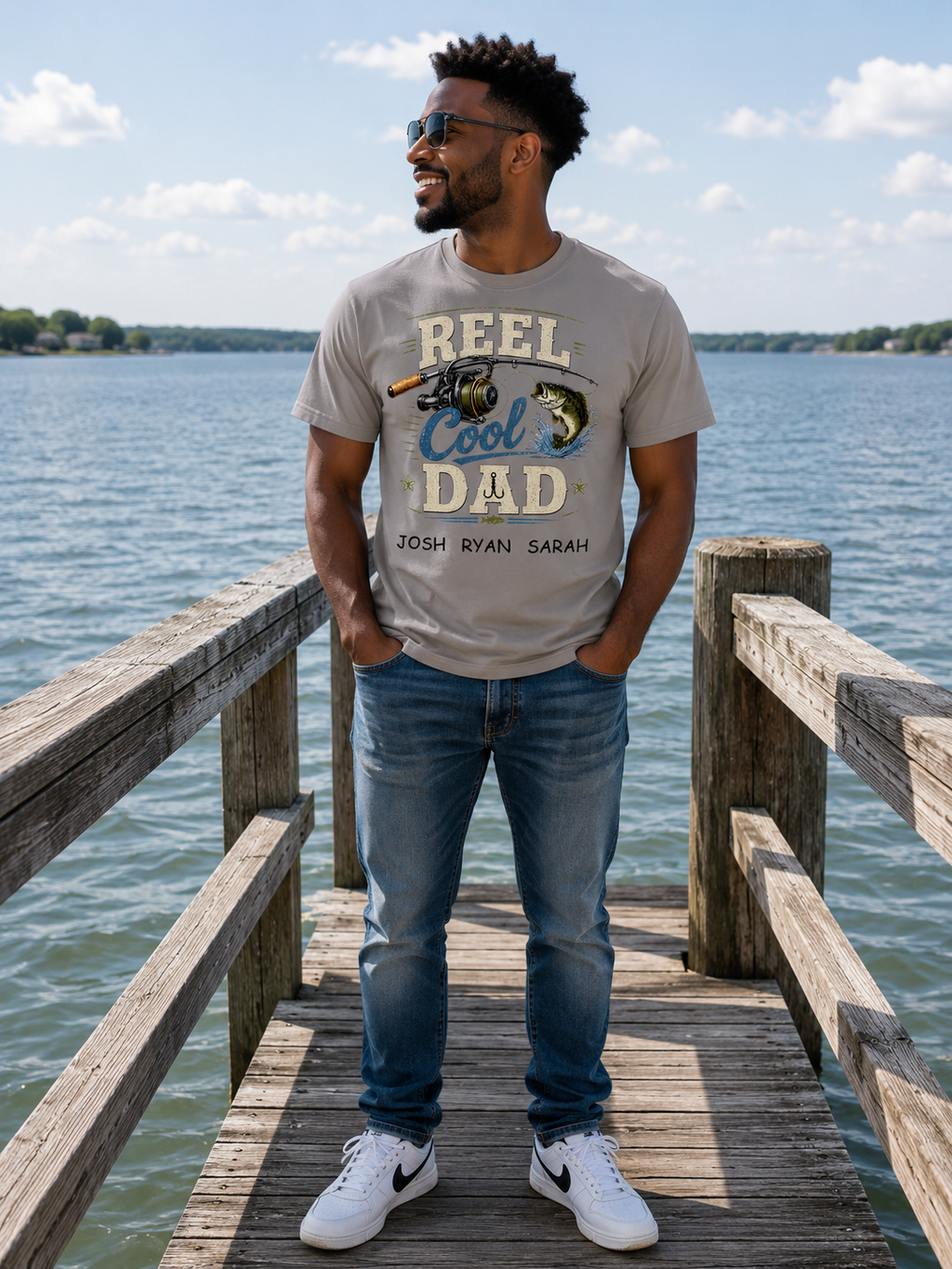 Personalized Reel Cool Dad Shirt – Comfort Colors® Fishing Dad Tee with Kids Names – Custom Father’s Day Gift for Dad