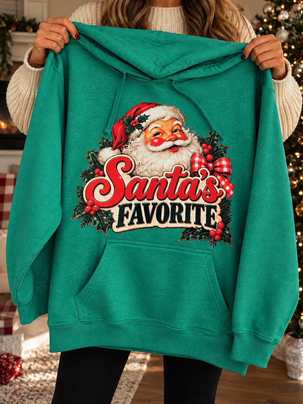Santa's Favorite Christmas Hoodie – Retro Santa Graphic Pullover