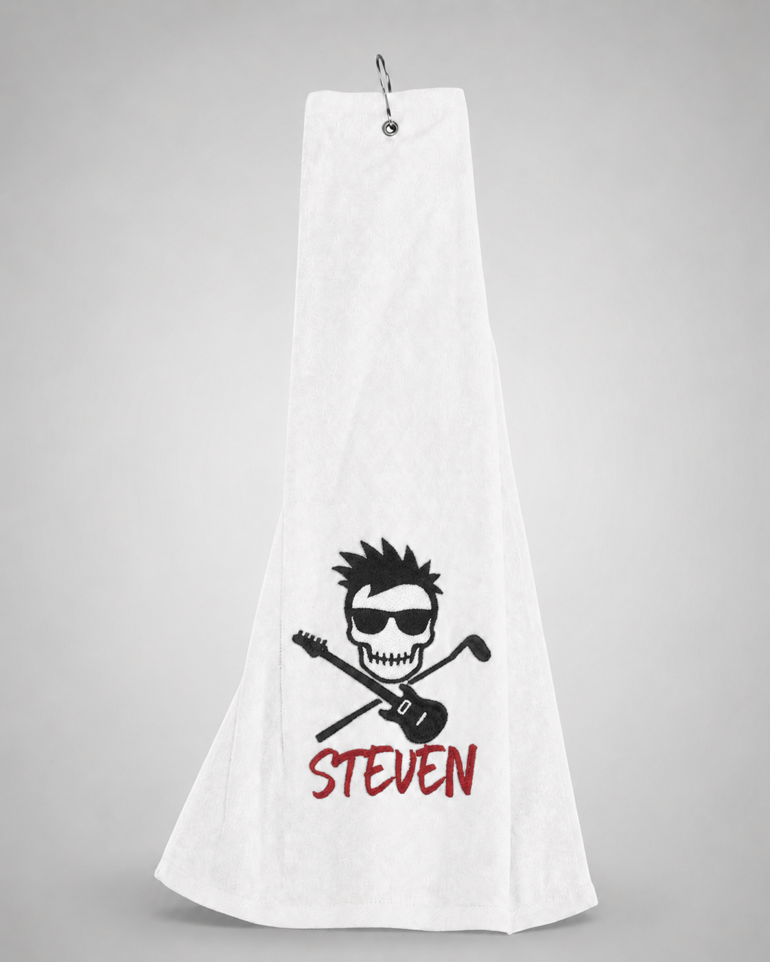 Personalized Rock Star Skull Golf Towel | Custom Embroidered Golf Bag Towel