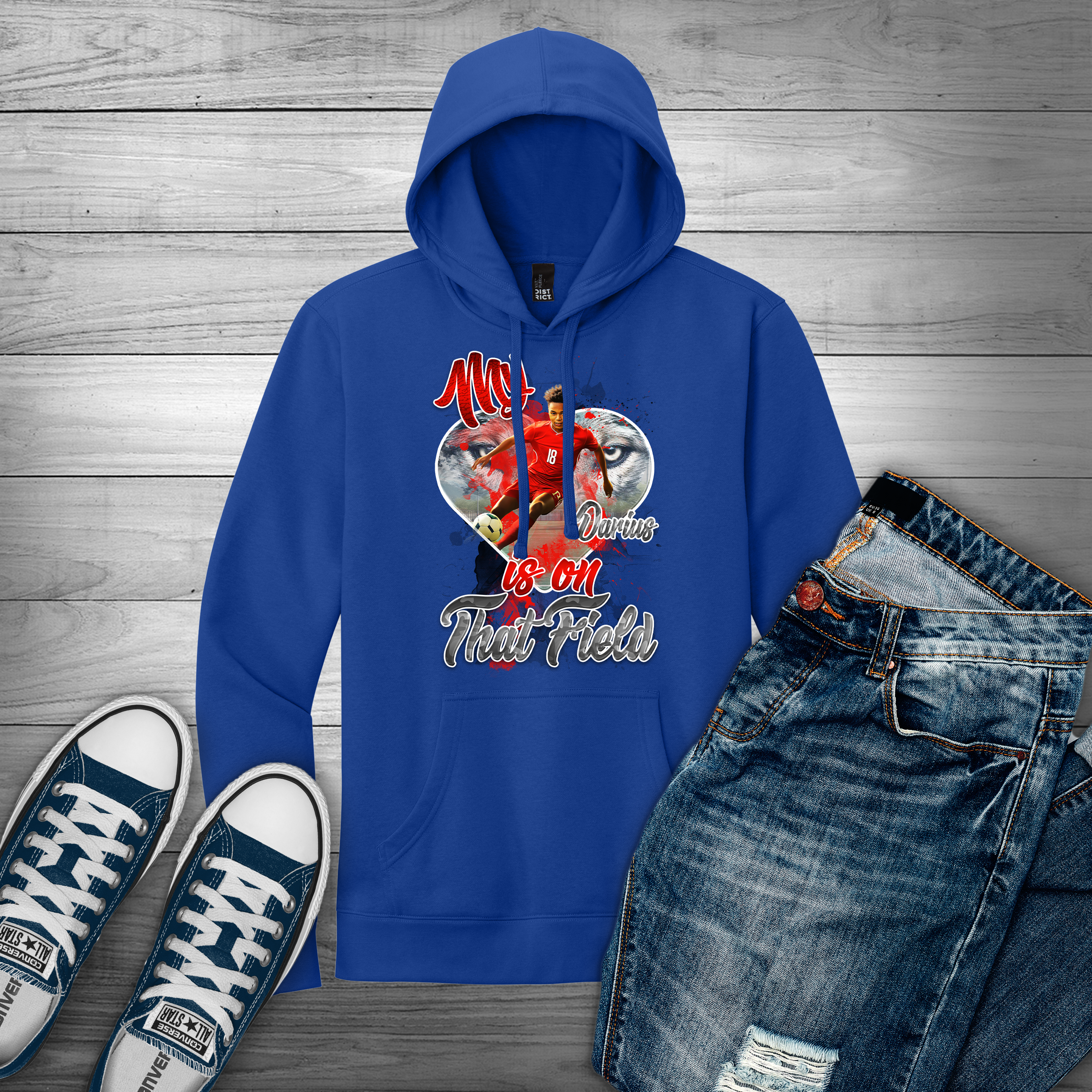 🎉Royal Blue Personalized "My Heart Is On That Field" Soccer Hoodie🎉 Secondary image