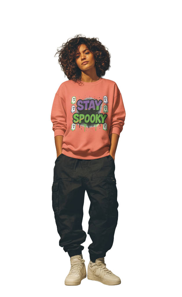 Stay Spooky Comfort Colors Halloween Sweatshirt – Ghost Graphic, Vintage Garment-Dyed Unisex Crewneck Main image