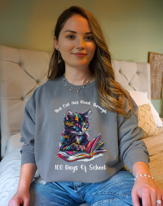 This Cat Has Read Through 100 Days Of School Comfort Colors Sweatshirt