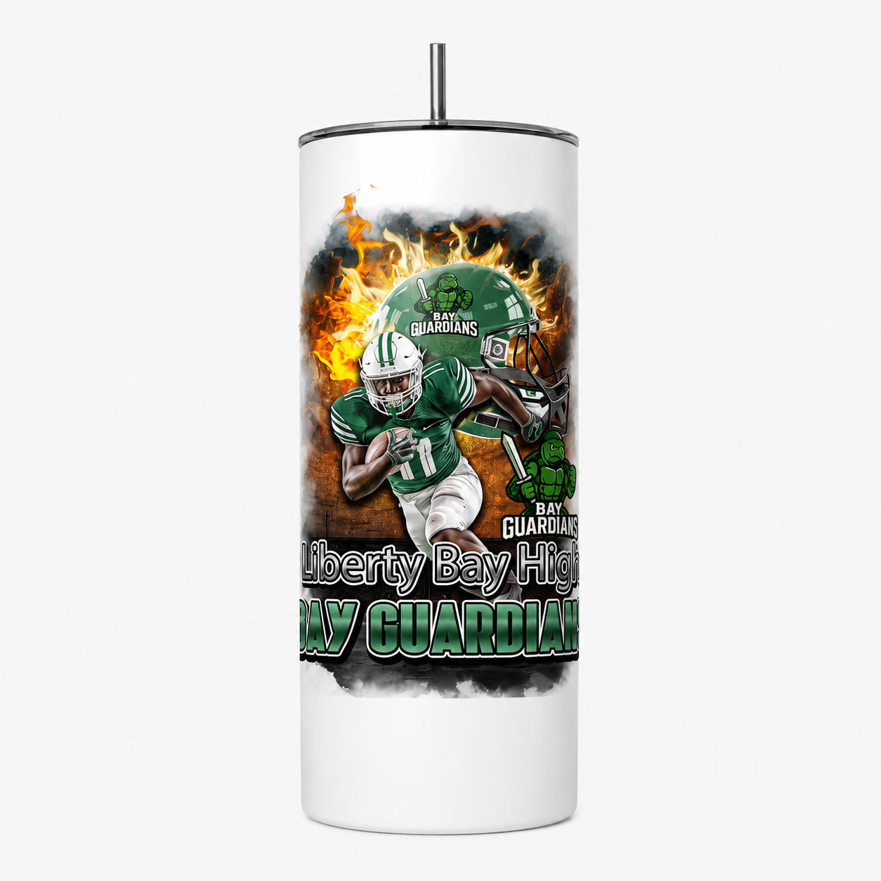Custom Football Player 20 oz Tumbler | Personalized School Spirit Sports Tumbler with Photo, Team Name & School Colors and Mascot