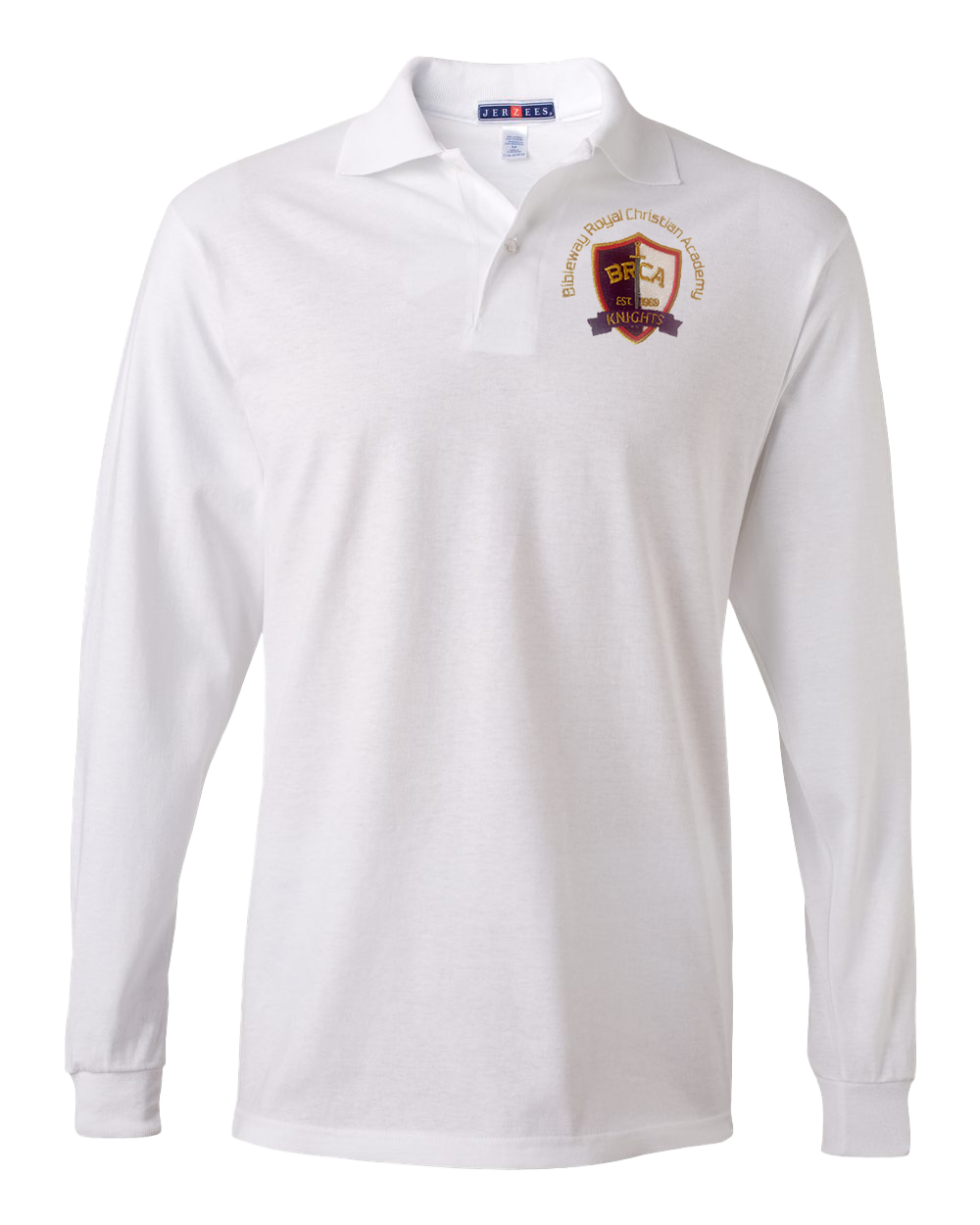 Jerzees Long Sleeve Unisex 437 Spotshield Polo with Embroidered BRCA School Logo - Student