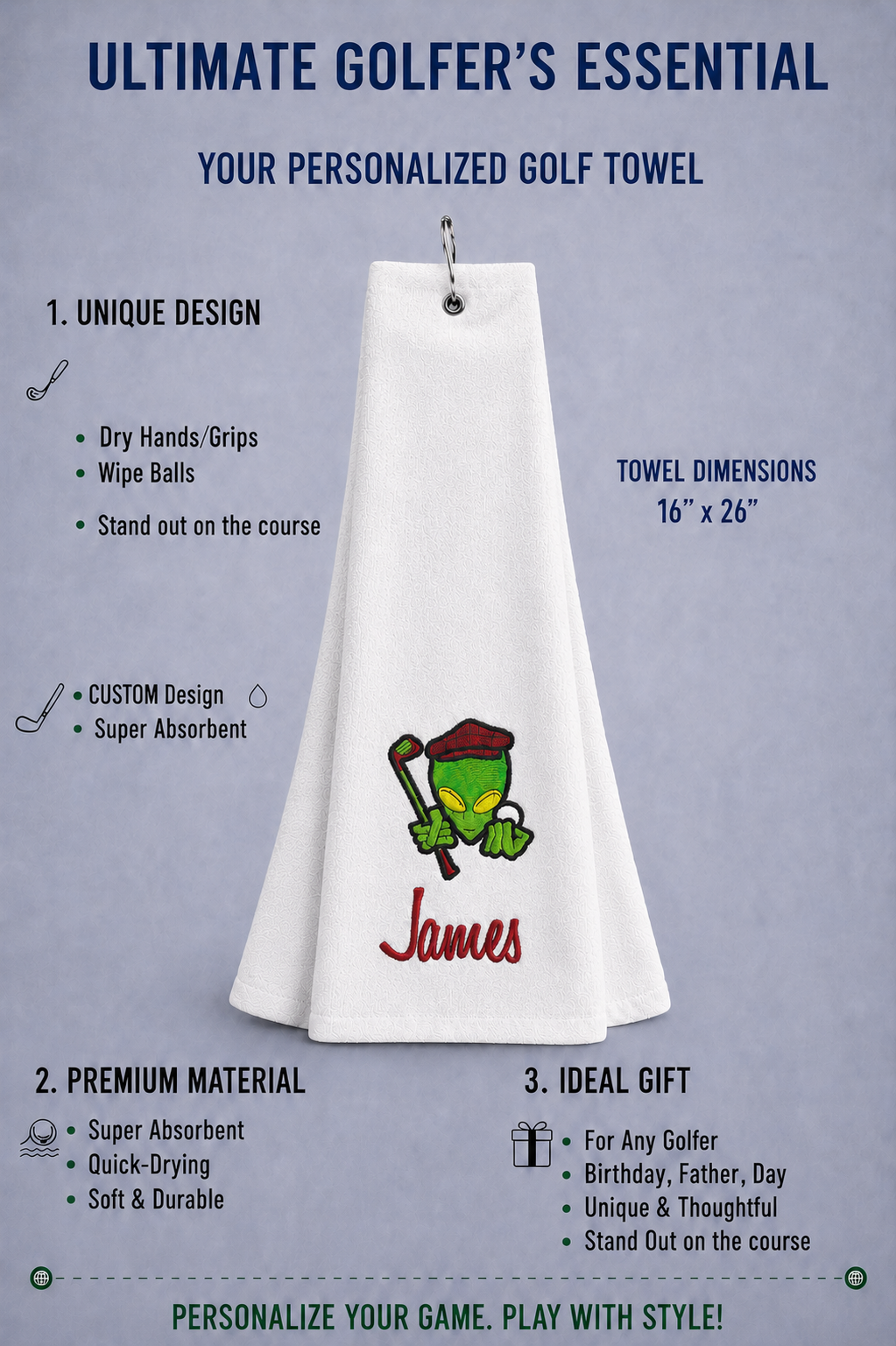 Alien Out-of-This-World Personalized Golf Towel 🌌⛳