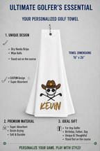 Personalized Cowboy Skull Golf Towel | Custom Embroidered Golf Bag Towel