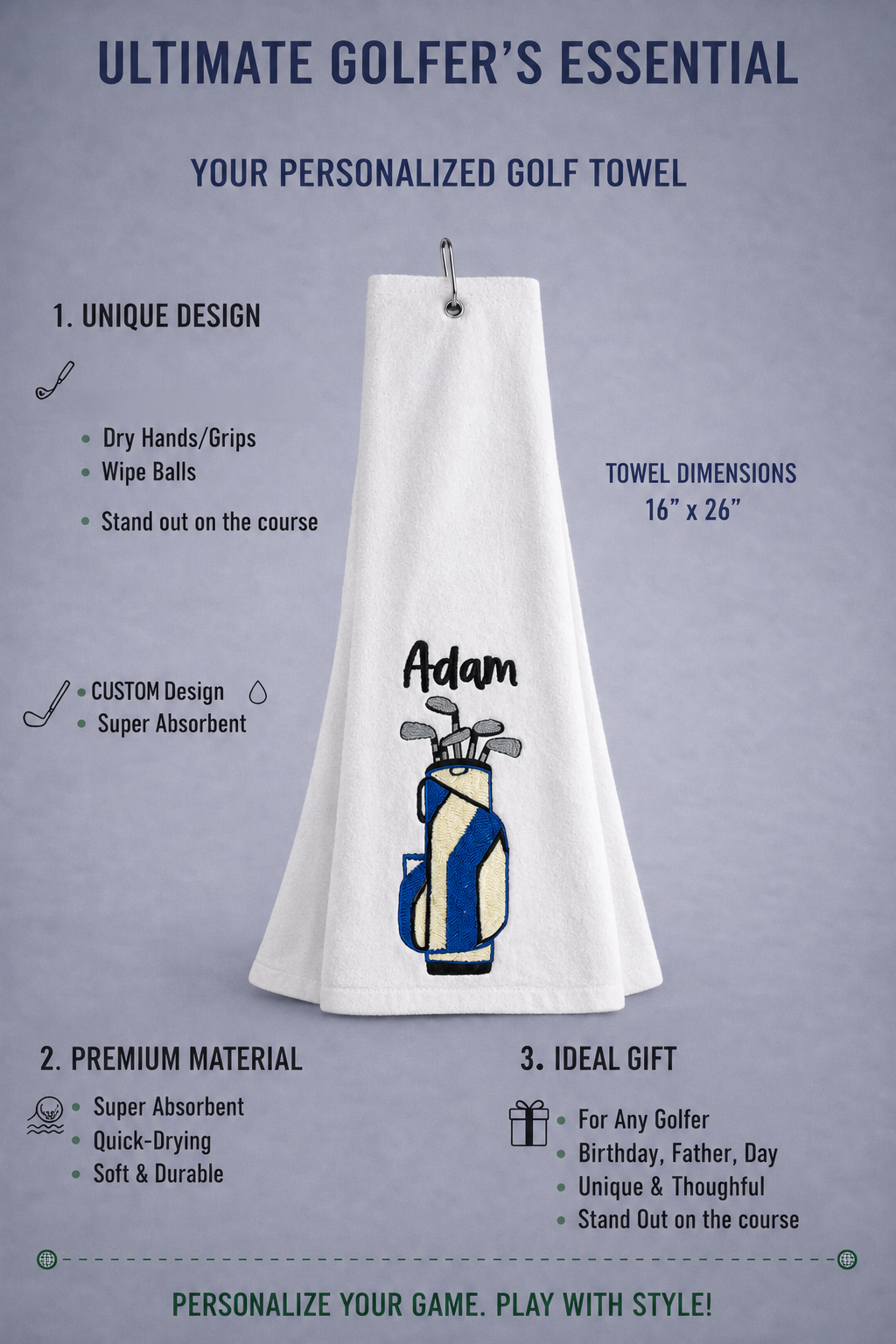 Embroidered Custom Golf Bag Golf Towel