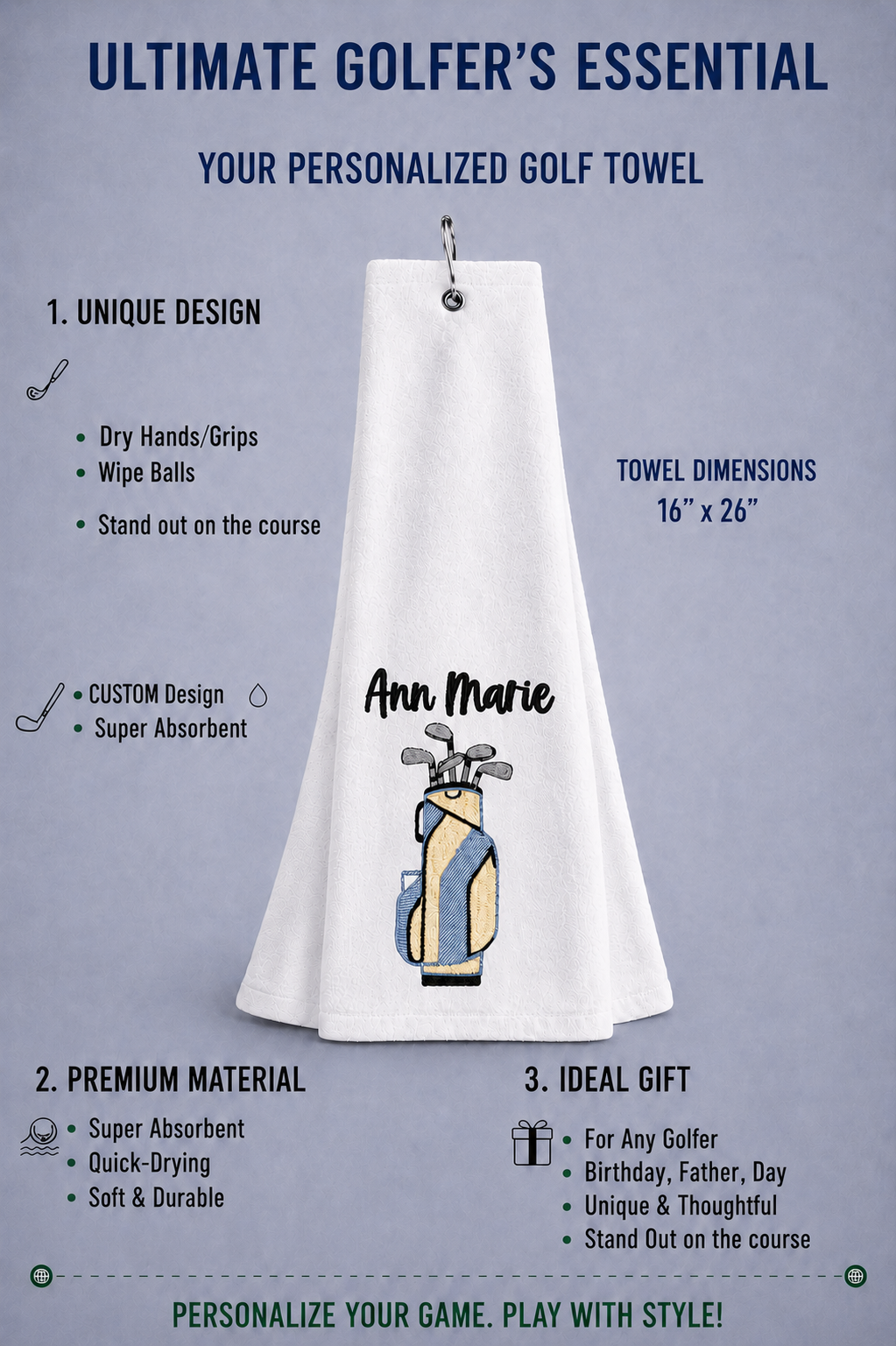 Personalized Embroidered Golf Bag Golf Towel