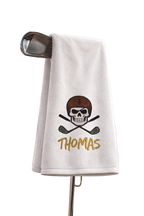 Personalized Football Skull Golf Towel with Name – Custom Embroidered White Tri-Fold Towel for Golf Bags
