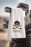 Personalized Football Skull Golf Towel with Name – Custom Embroidered White Tri-Fold Towel for Golf Bags