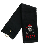 Personalized Pirate Skull Golf Towel with Name – Custom Embroidered Tri-Fold Towel for Golf Bags