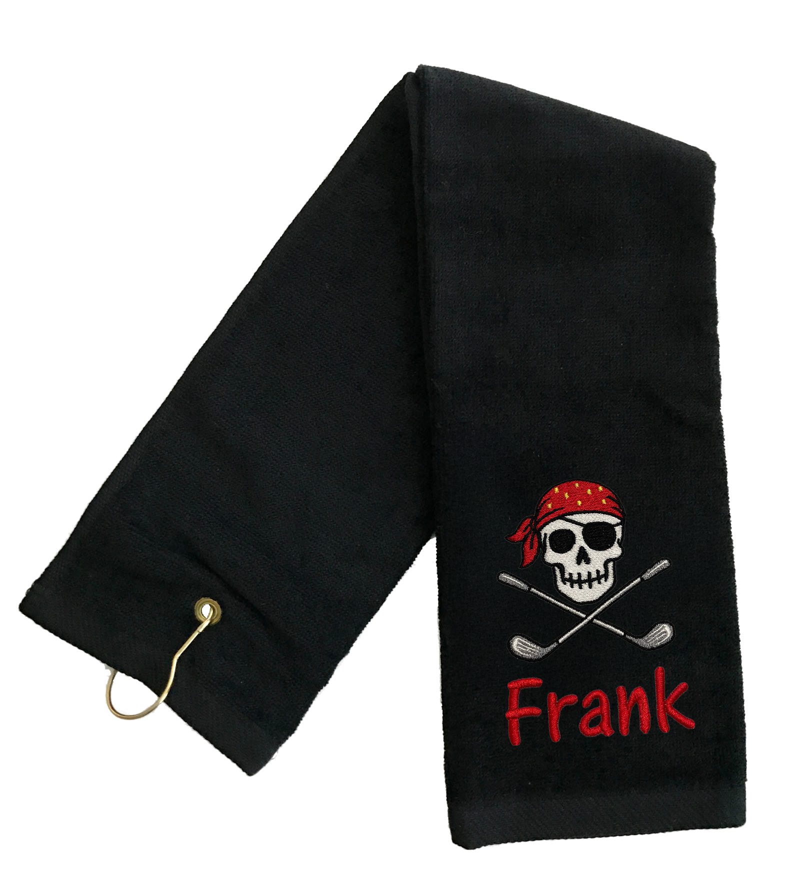 Personalized Pirate Skull Golf Towel with Name – Custom Embroidered Tri-Fold Towel for Golf Bags