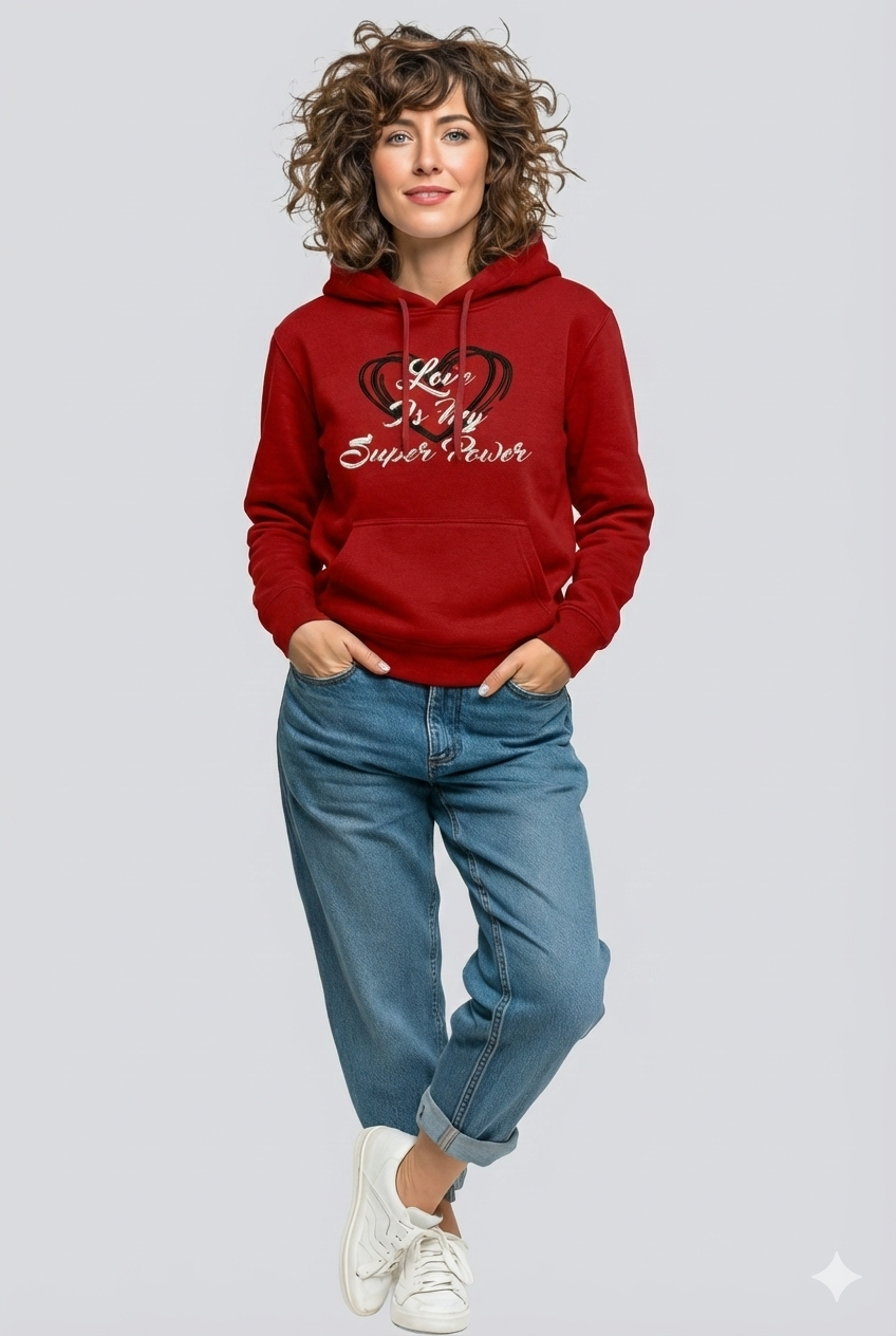🎉 Embroidered "Love Is My Super Power" Valentine Theme Hoodie🎉