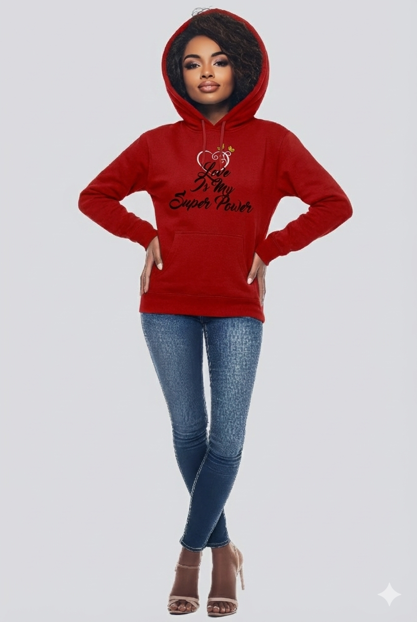 🎉 Embroidered "Love Is My Super Power" Valentine Theme Hoodie🎉