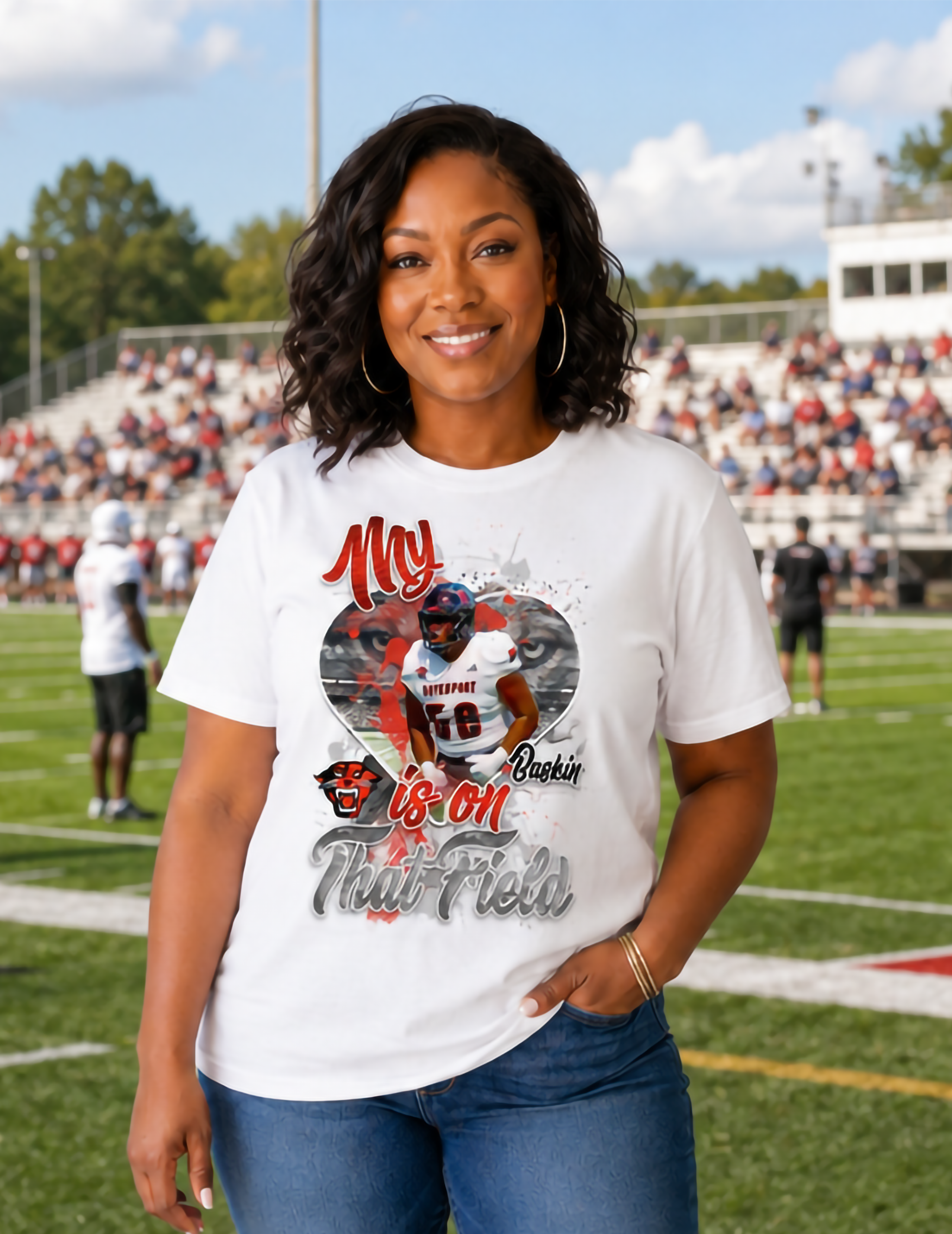 Personalized "My Heart Is On That Field" Football Graphic T-Shirt - For You and Your Family🎉 Main image