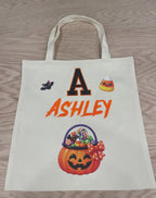 Personalized Halloween Trick-or-Treat Tote Bag | Custom Name & Glitter Appliqué Initial