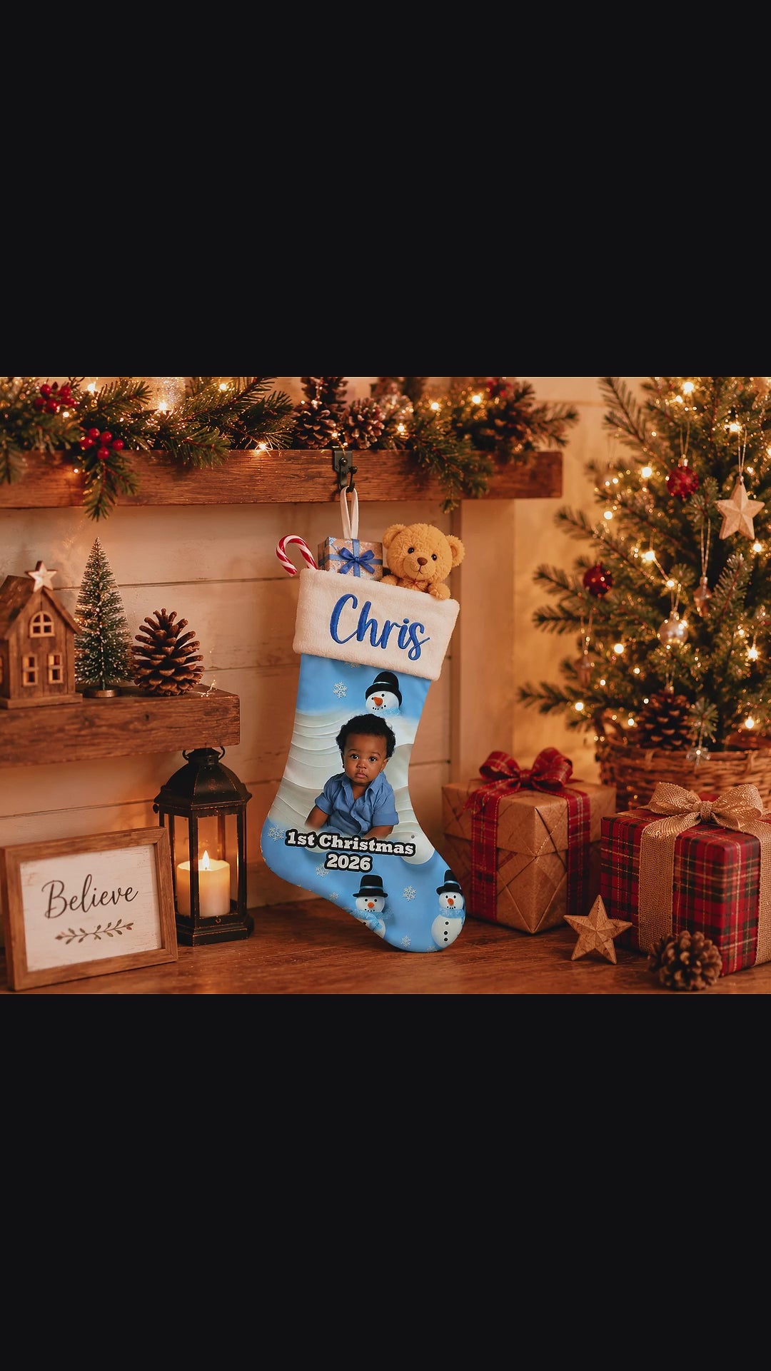 Custom Blue Baby's First Christmas Stocking: Cherish the Magic! 🎉