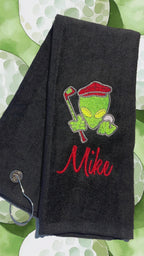 Alien Out-of-This-World Personalized Black Golf Towel 🌌⛳
