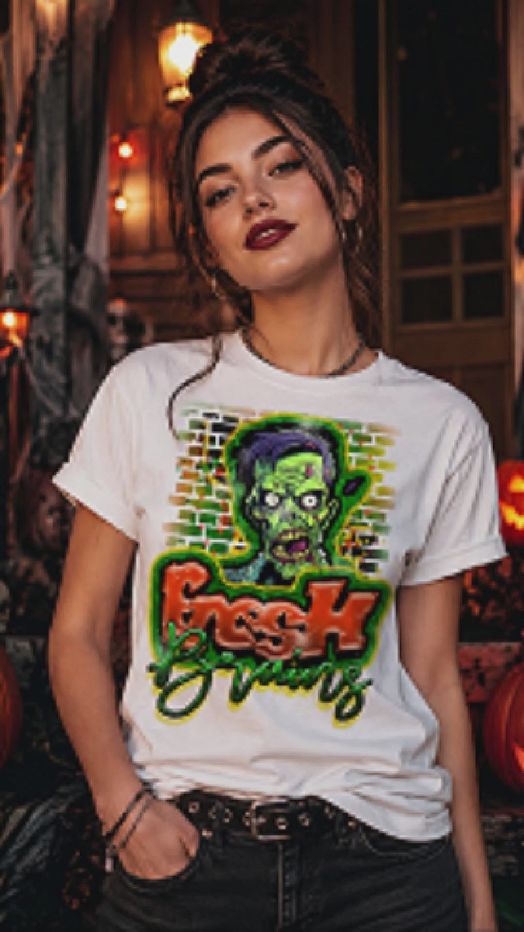 Fresh Brains" Halloween Graphic T-Shirt - For You and Your Family🎉