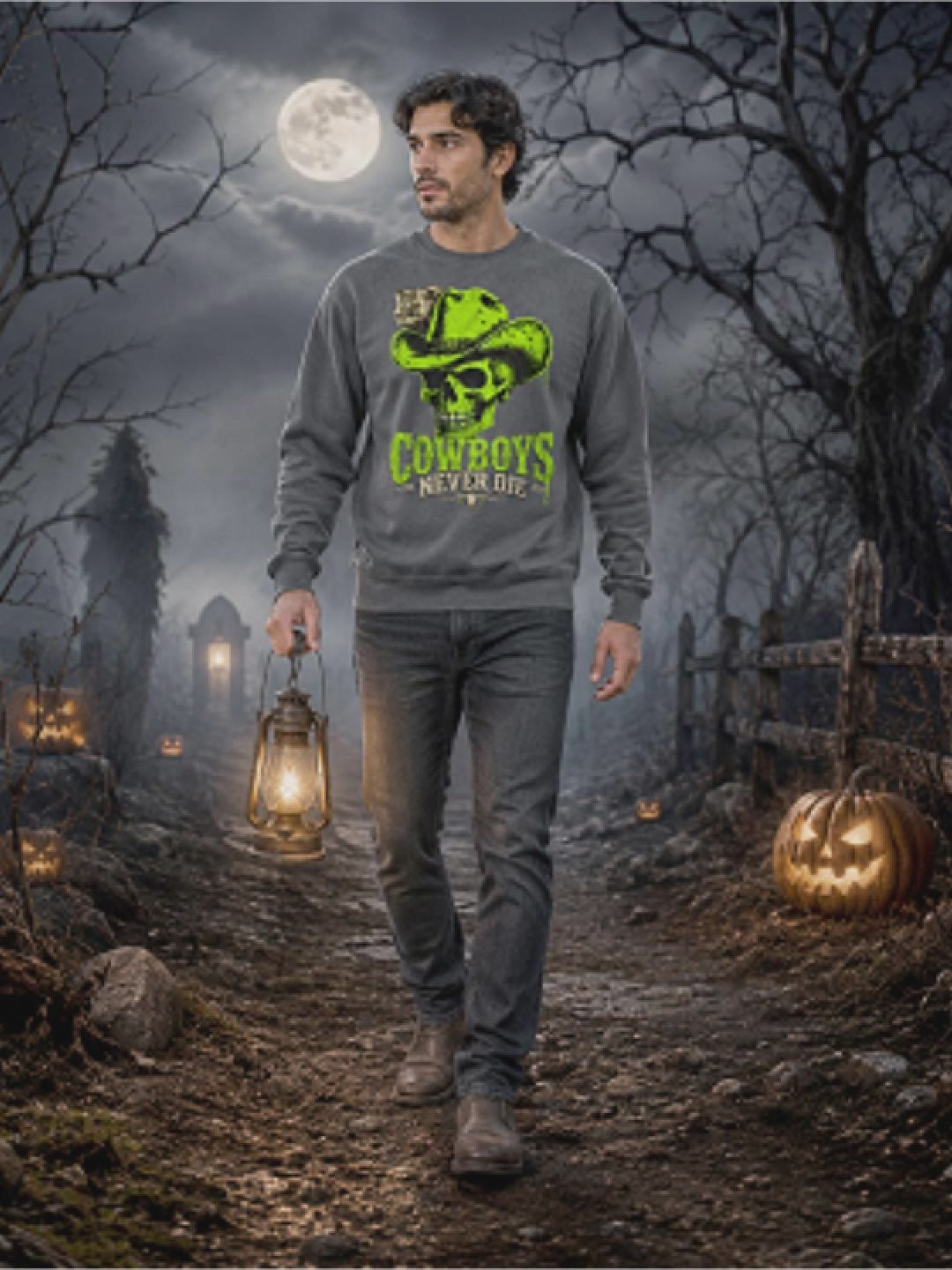Cowboys Never Die Comfort Colors Sweatshirt | Western Skull Halloween Crewneck