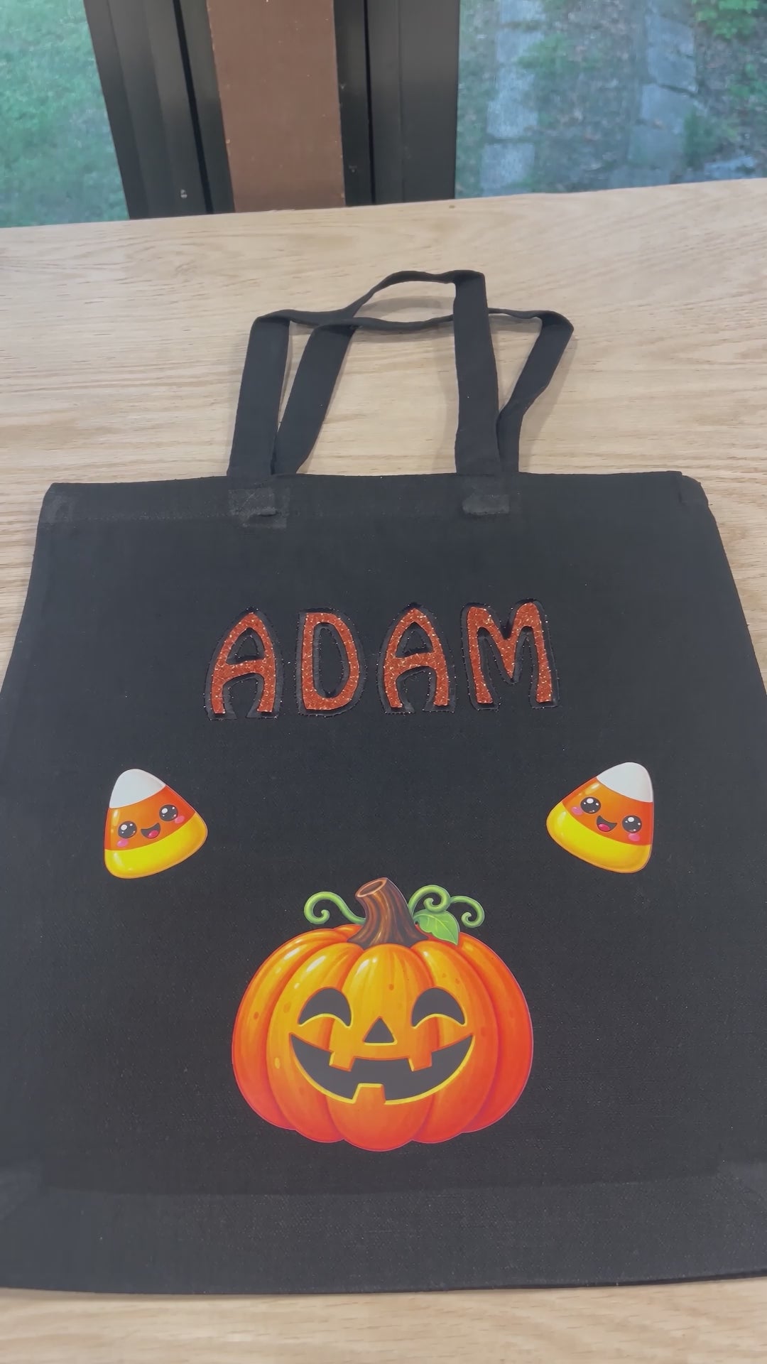 Personalized Halloween Trick-or-Treat Tote Bag | Embroidered Kids Candy Bag with Pumpkin & Candy Corn