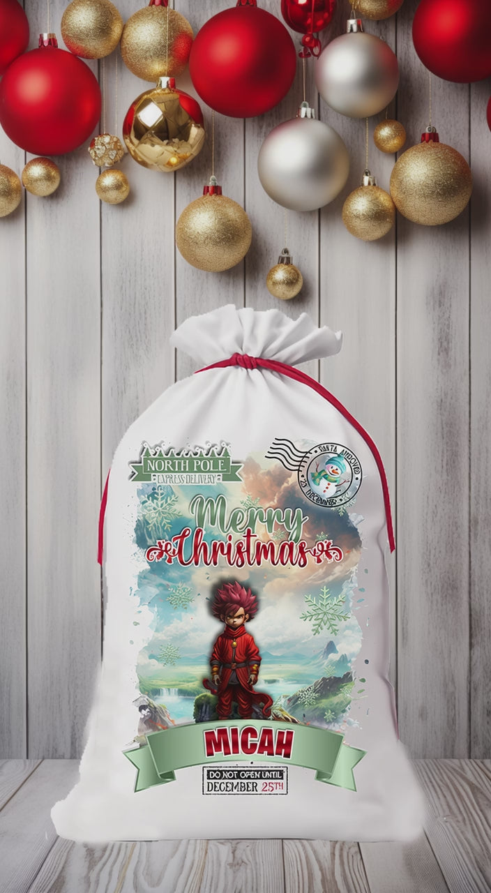 Personalized Christmas Gift Sack | Custom Santa Sack with Name | Large North Pole Express Delivery Christmas Present Bag | Kids Holiday Gift Bag