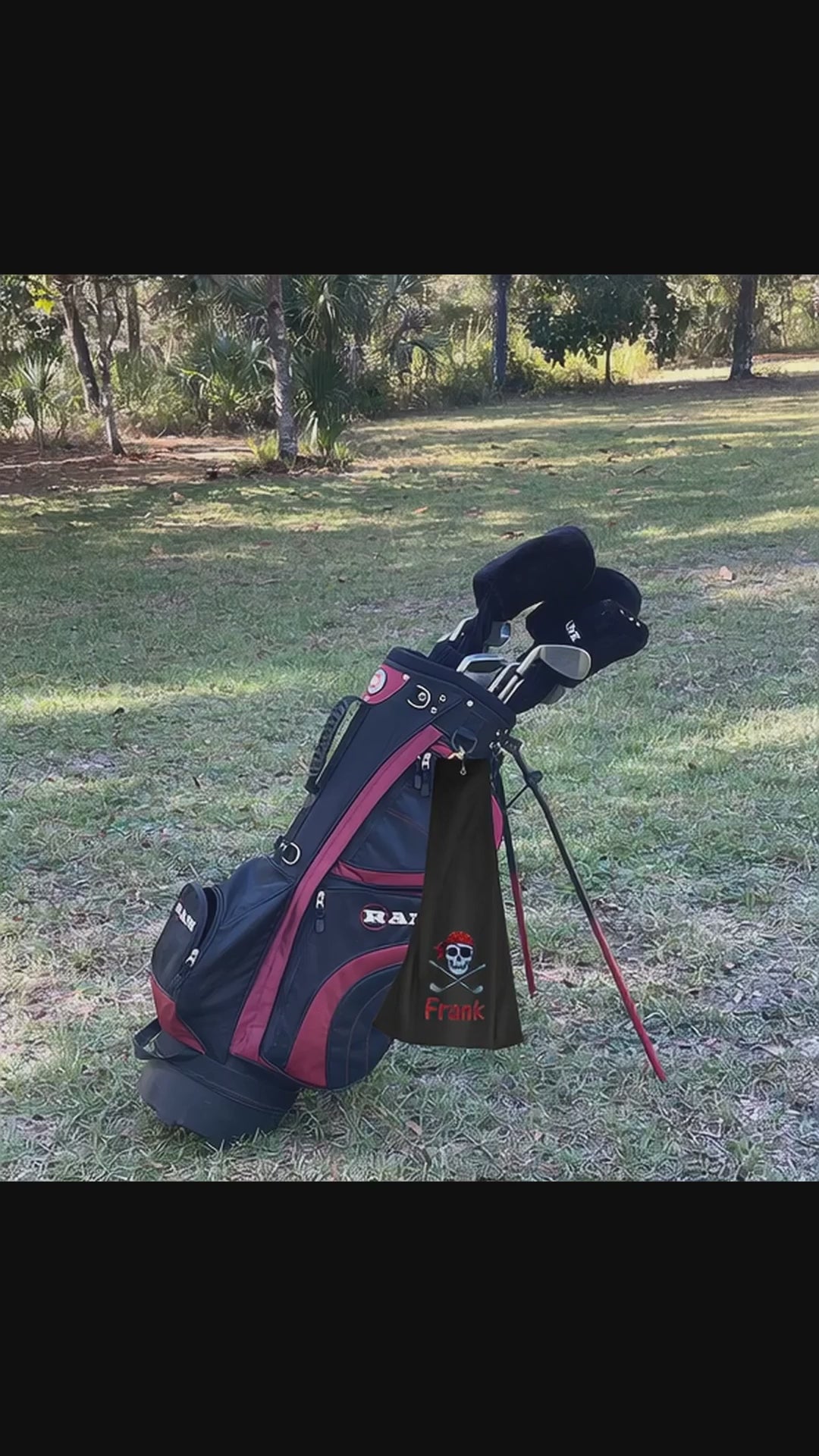 Personalized Pirate Skull Golf Towel with Name – Custom Embroidered Tri-Fold Towel for Golf Bags