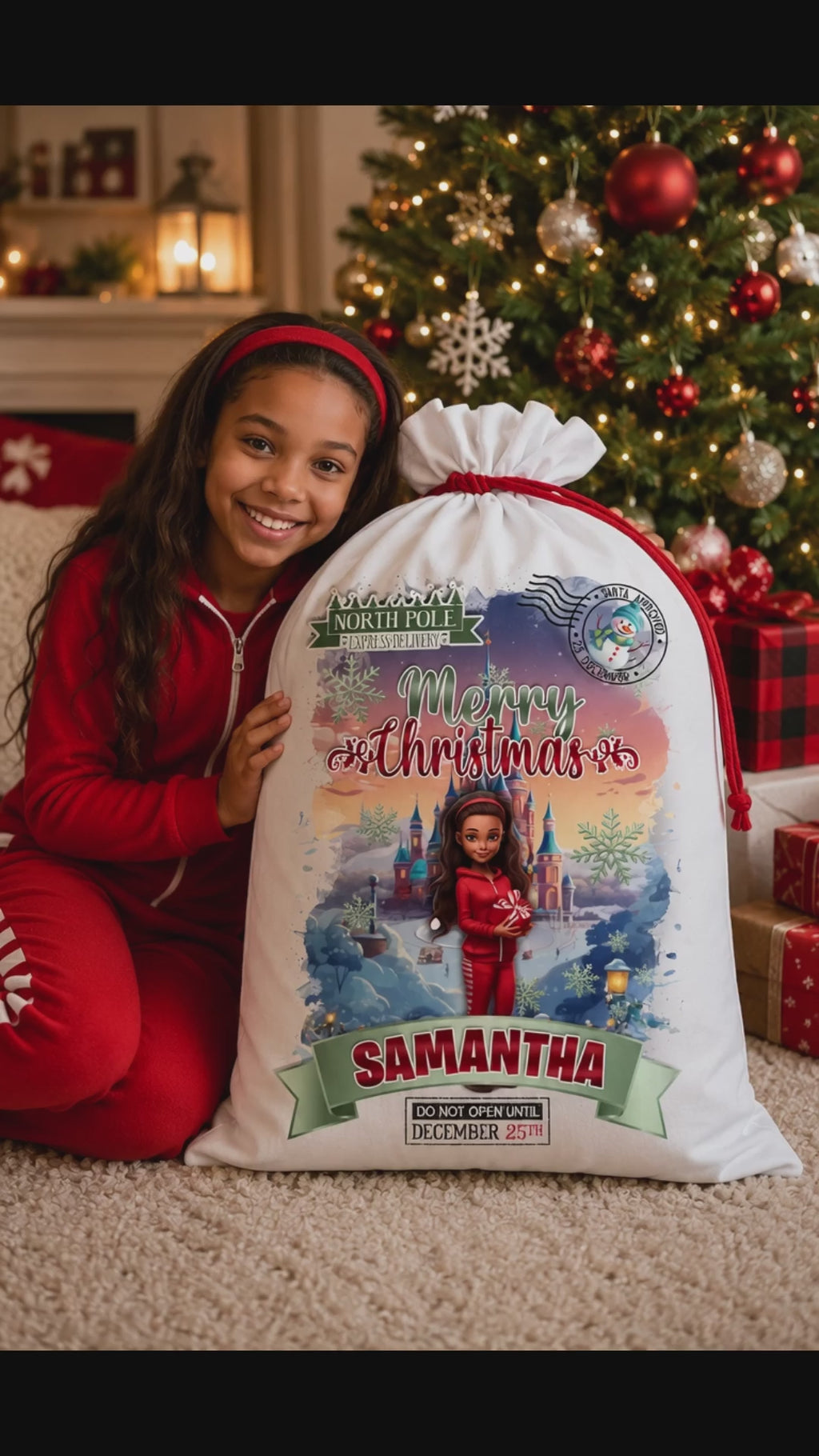 Personalized Christmas Gift Sack | Custom Santa Gift Bag with Name | Large Holiday Present Sack | North Pole Express Christmas Bag for Kids