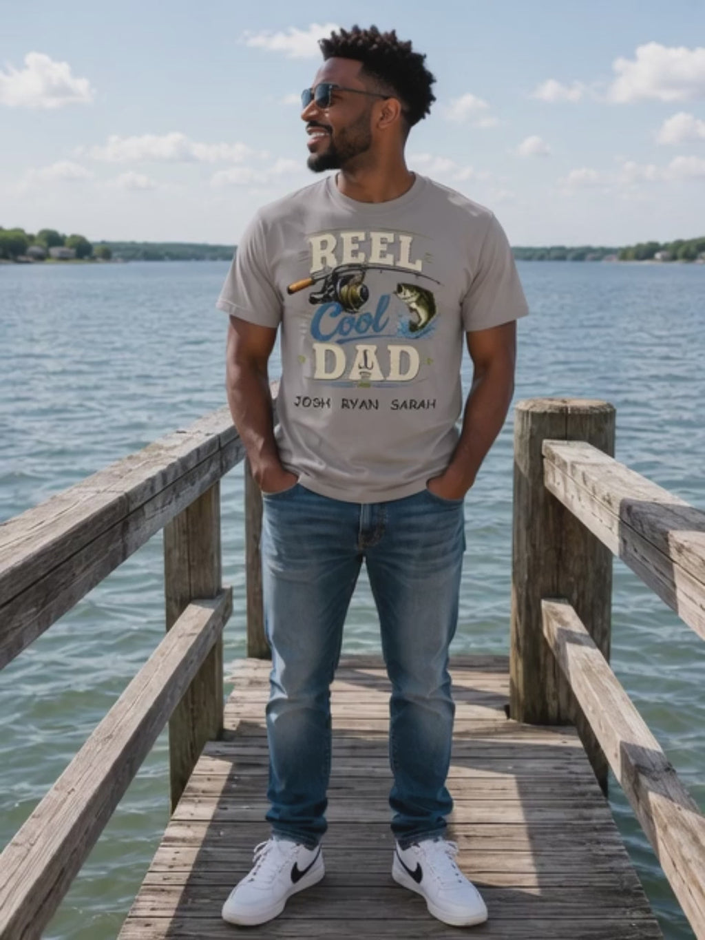 Personalized Reel Cool Dad Shirt – Comfort Colors® Fishing Dad Tee with Kids Names – Custom Father’s Day Gift for Dad