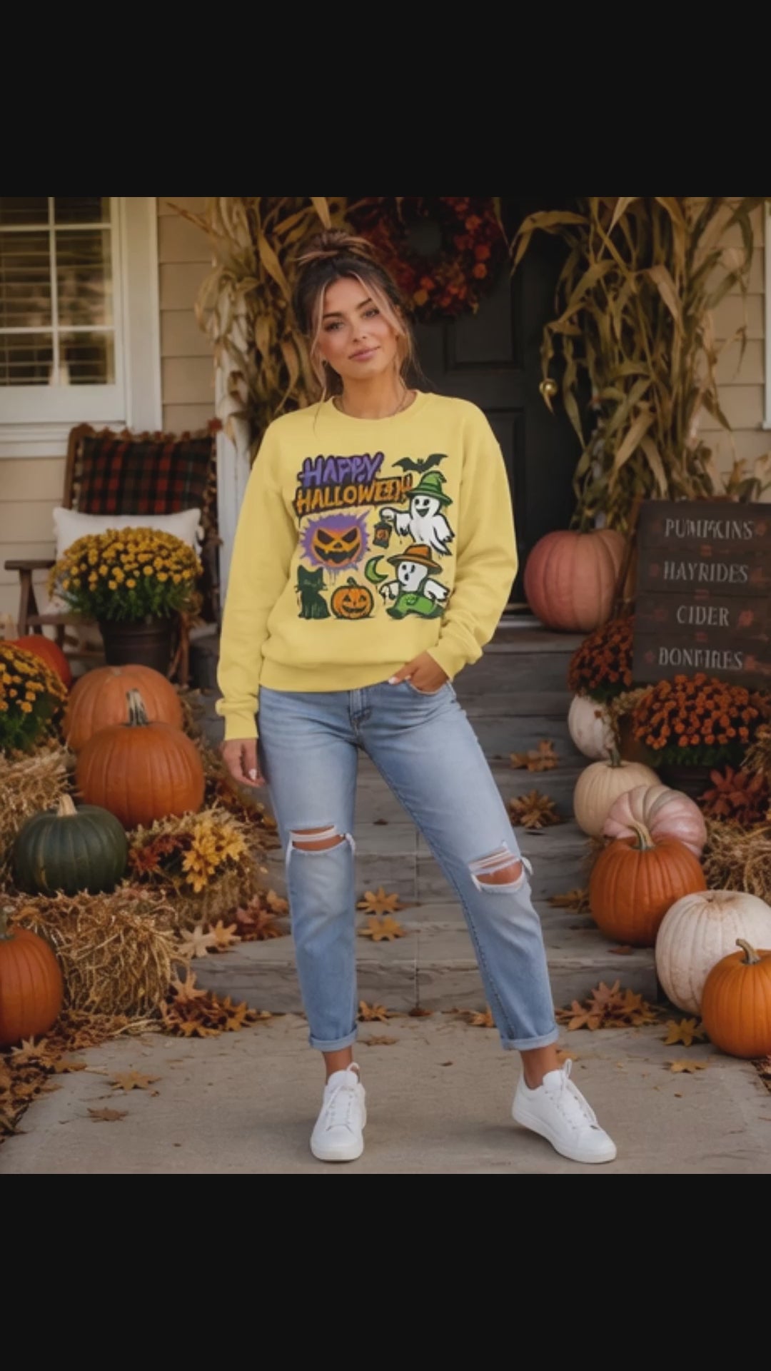 Happy Halloween Comfort Colors Sweatshirt – Garment-Dyed Vintage Style, Relaxed Fit Unisex Crewneck
