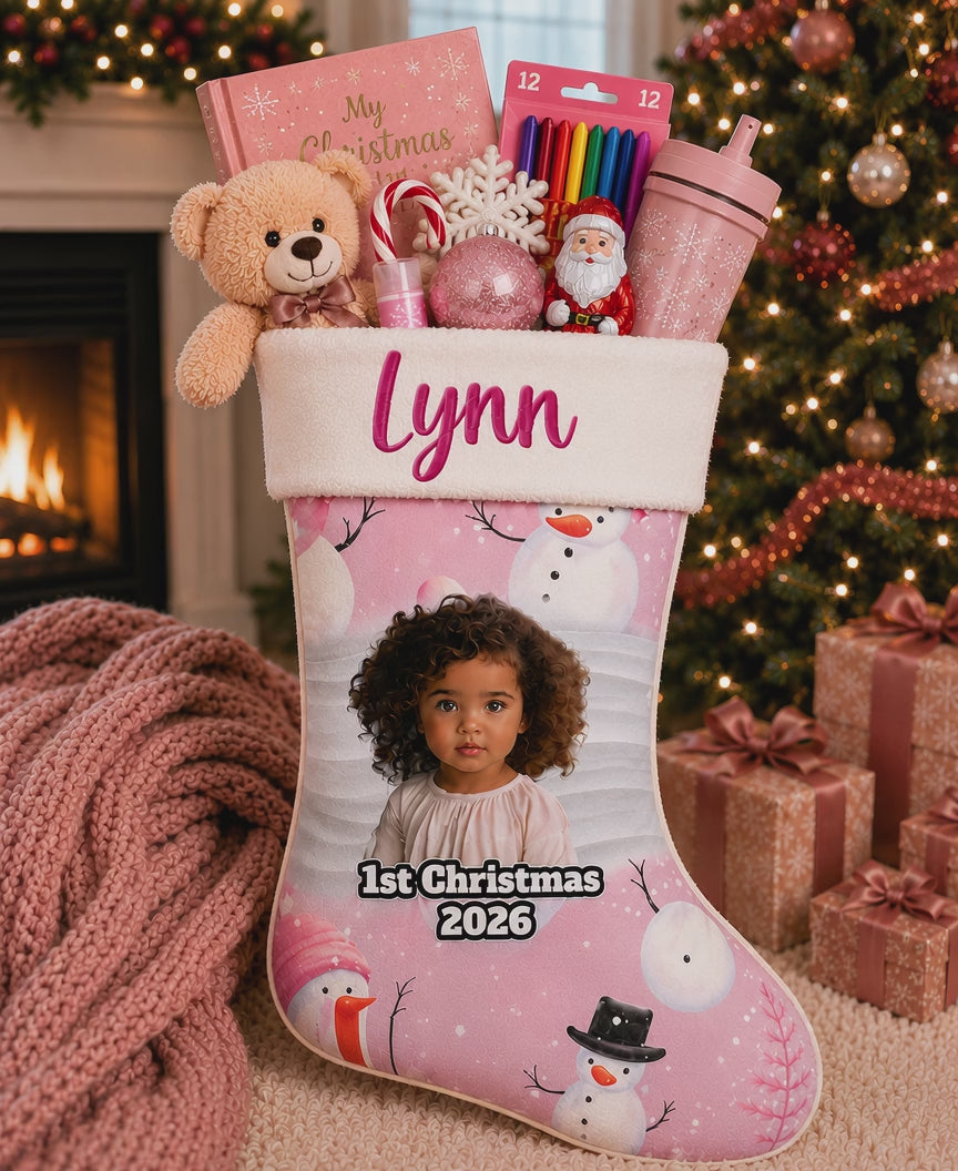🎉Custom Pink Baby's First Christmas Stocking🎉