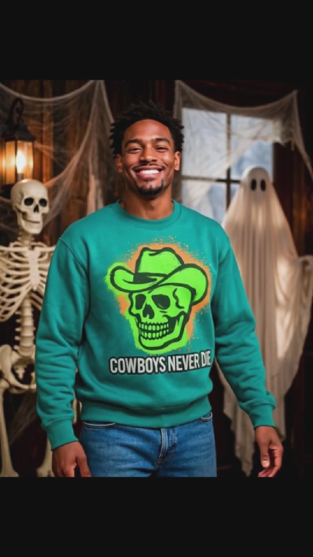 Cowboys Never Die Comfort Colors Sweatshirt | Western Skull Halloween Crewneck #2